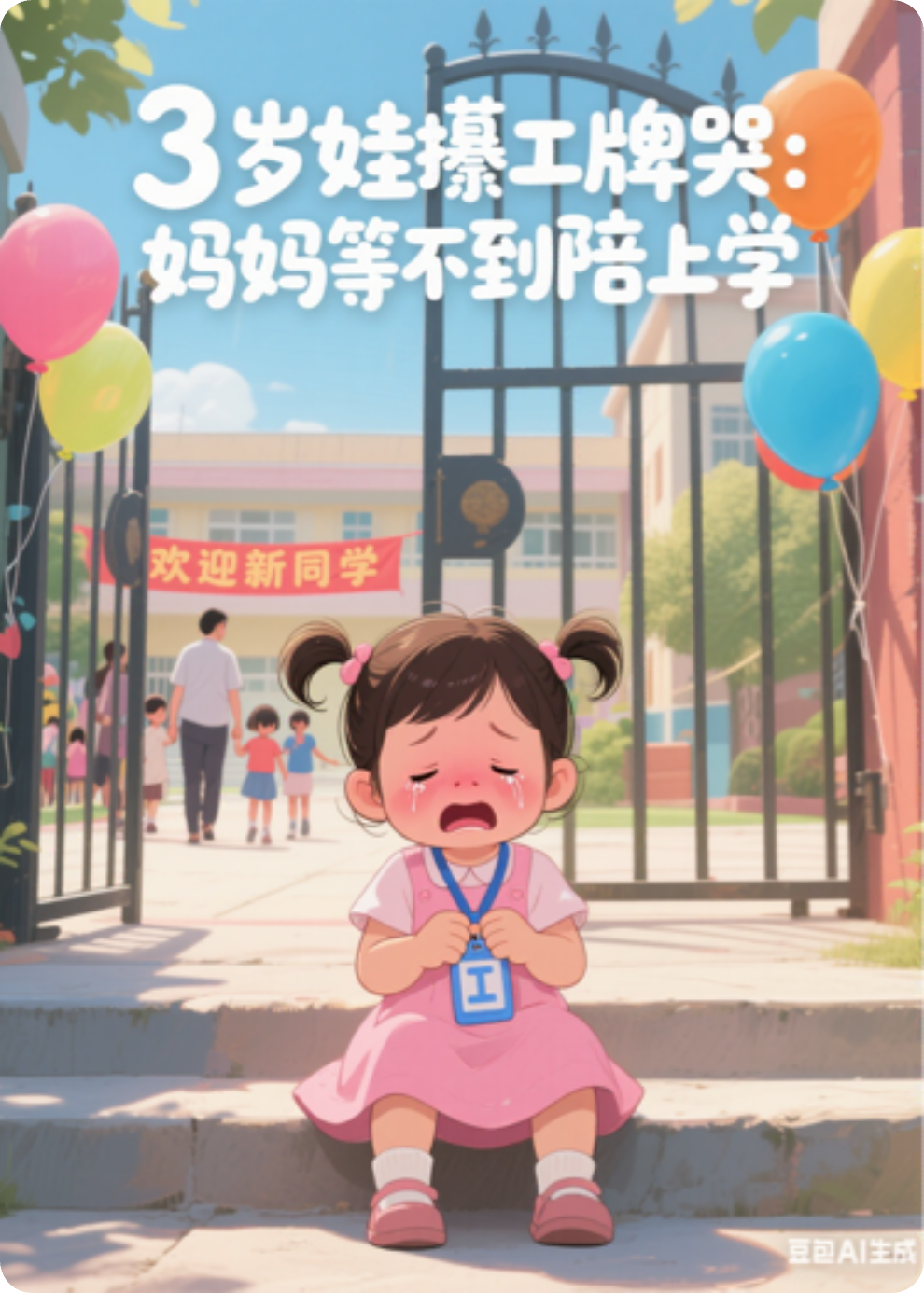 3歲娃攥工牌哭：媽媽等不到陪上學(xué)
