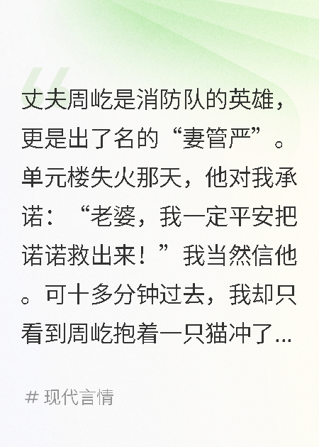 丈夫火灾救猫，我选择离婚