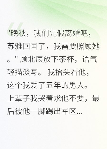 关于顾北辰晚秋苏雅的内容在哪本小说里？