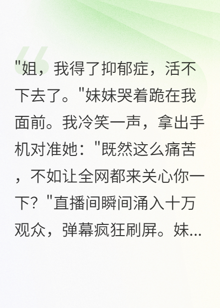 繼妹裝抑郁癥要錢，我直播十萬人圍觀