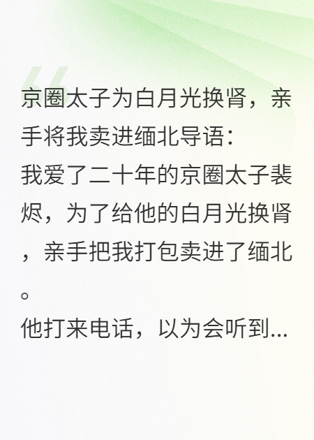 京圈太子為白月光換腎將我賣緬北