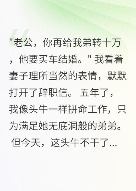 扶弟魔妻子花光家產(chǎn)，我辭職擺爛